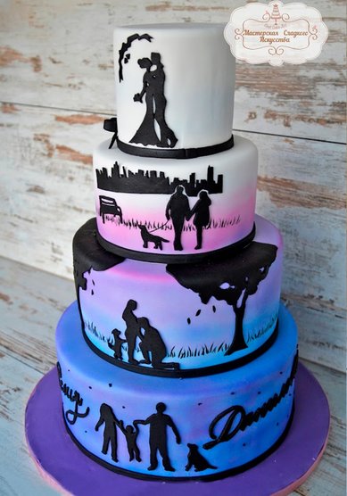 Свадебный торт Мастичный торт с силуэтами (М131836) - Компания Мартынова Яна