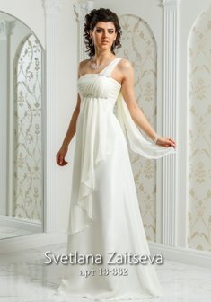Свадебное платье 13-362-S32205. В греческом стиле, длинное без шлейфа.