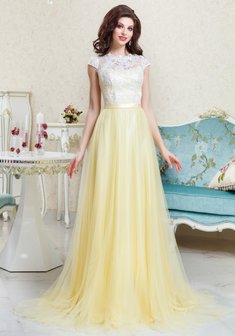 Вечернее платье 22В-83-S65818. А-силуэт, длинное со шлейфом.