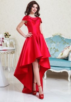 Вечернее платье 22в-88-S65821. А-силуэт, короткое со шлейфом.