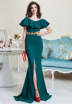 Вечернее платье 22в-87-S65822. С прямой юбкой, длинное со шлейфом.